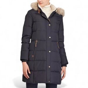 Lauren Ralph Lauren Women’s Dark Blue Faux-Fur Down Coat Puffer Winter Jacket